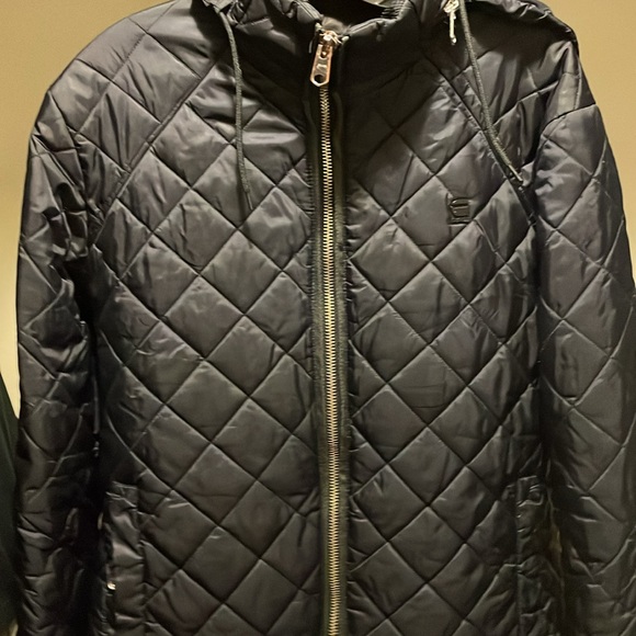 G-STAR RAW Sz xl Meffic Quilted Bomber Jacket Overshirt Black Collar Hidden Hood - Picture 8 of 8
